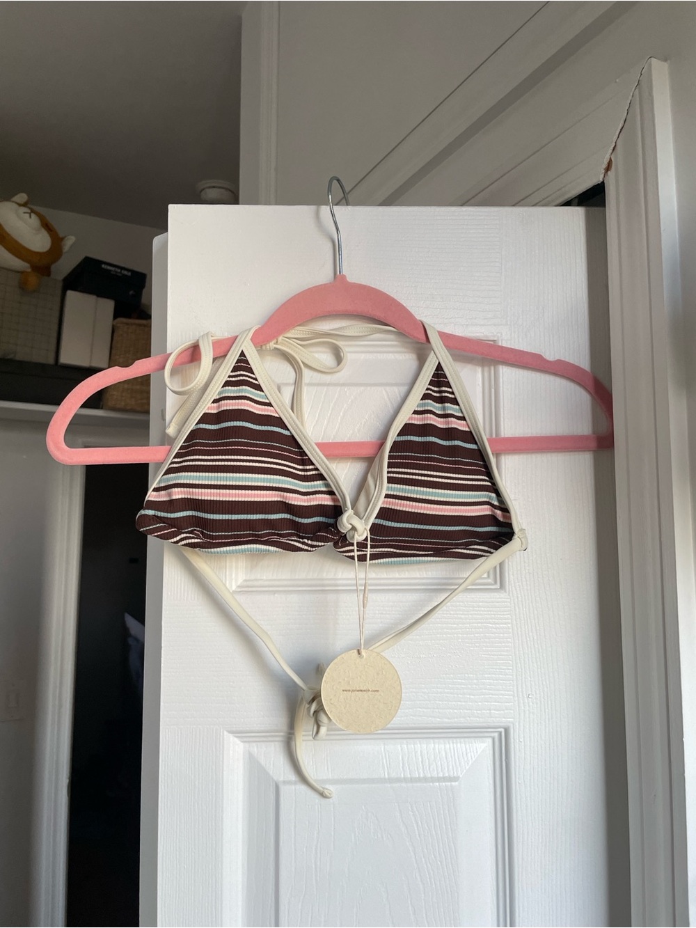 Deep Coffee Ribbed Striped Contrast Binding Triangle Top